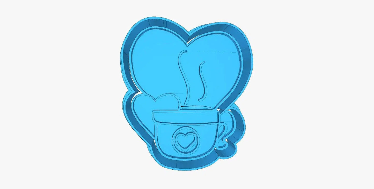 Cortador (molde) Taza con 2 corazones 3" San Valentín - love coffee