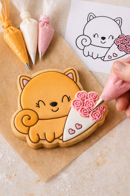 GATITO CON RAMO DE FLORES